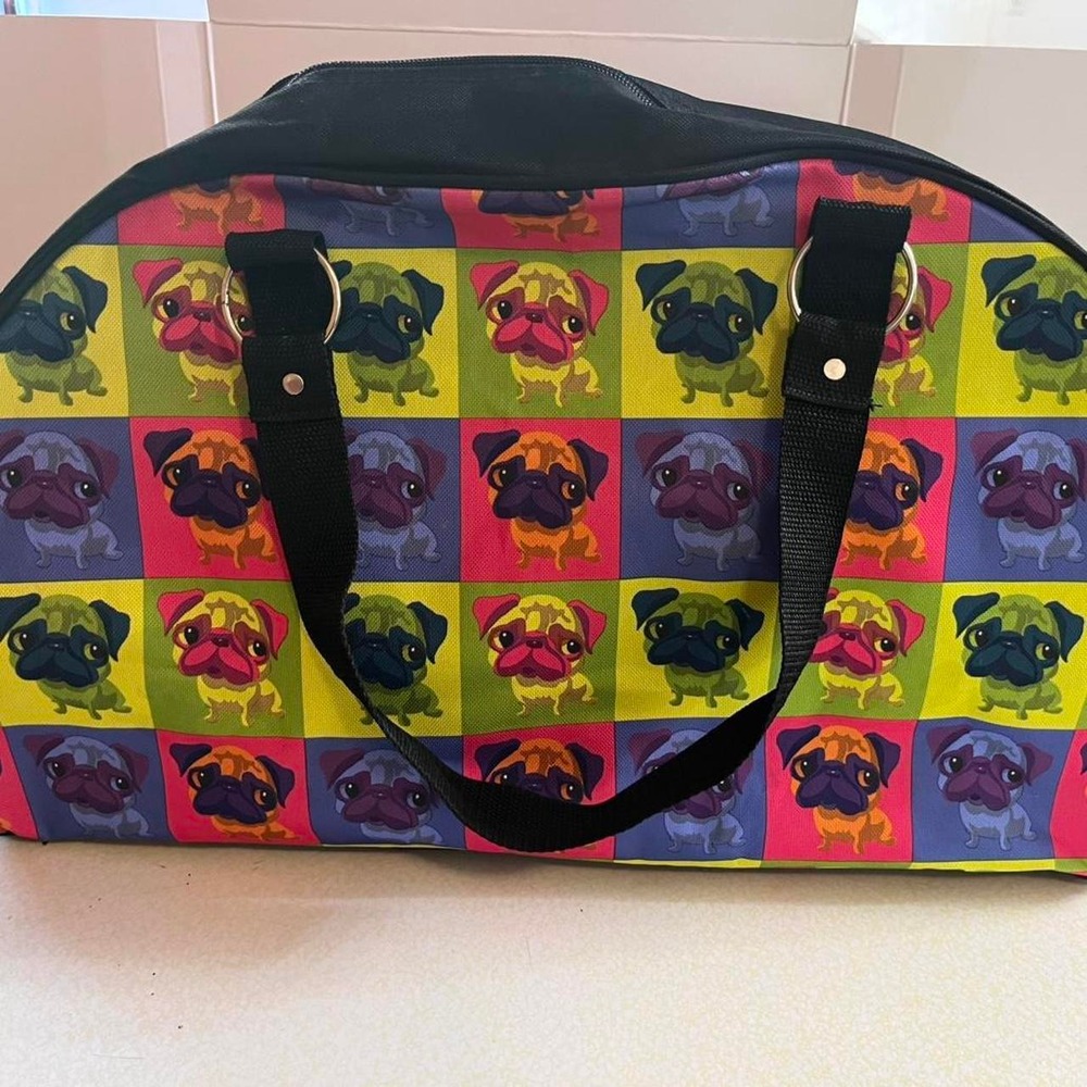 Pug Pop Art Duffle Bag Colorful Dog Print Canvas Travel Weekend Gym Tote